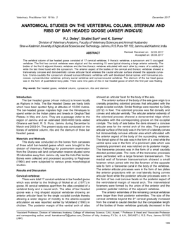 Anatomical Studies on the Vertebral Column, Sternum and Ribs of Bar Headed Goose (Anser Indicus)