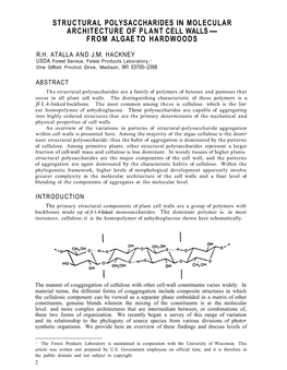 Structural Polysaccharides in Molecular Architecture of Plant Cell Walls- from Algae to Hardwoods