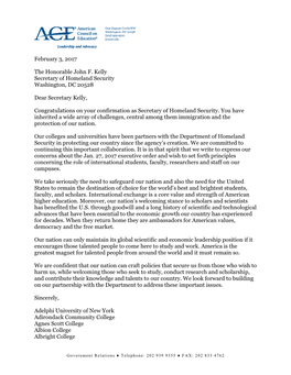 Letter from College and University Presidents to Homeland Security