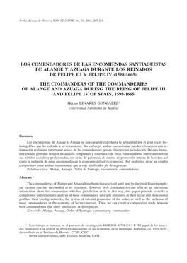 Los Comendadores De Las Encomiendas Santiaguistas De Alange Y Azuaga Durante Los Reinados De Felipe Iii Y Felipe Iv (1598-1665)1
