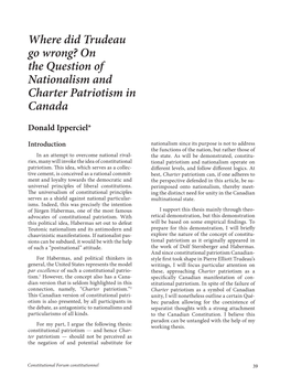 On the Question of Nationalism and Charter Patriotism in Canada