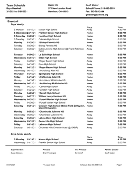 Team Schedule Baseball