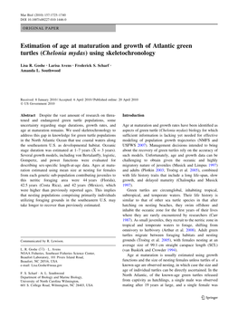 Estimation of Age at Maturation and Growth of Atlantic Green Turtles (Chelonia Mydas) Using Skeletochronology