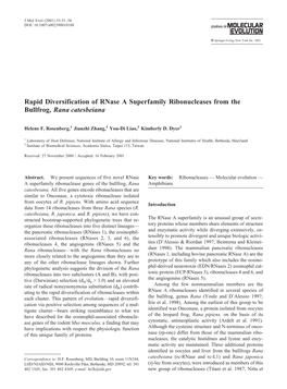 Rapid Diversification of Rnase a Superfamily Ribonucleases from the Bullfrog, Rana Catesbeiana