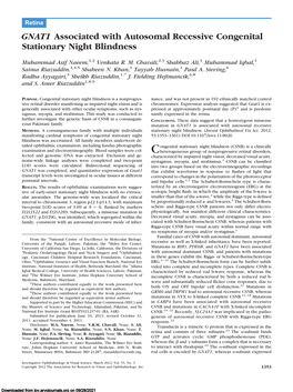 GNAT1 Associated with Autosomal Recessive Congenital Stationary Night Blindness