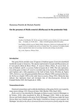 Domenico Puntillo & Michele Puntillo on the Presence of Riella Notarisii