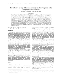 Reproductive Ecology of Diaseris Distorta (Michelin) (Fungiidae) in the Galápagos Islands, Ecuador S.B