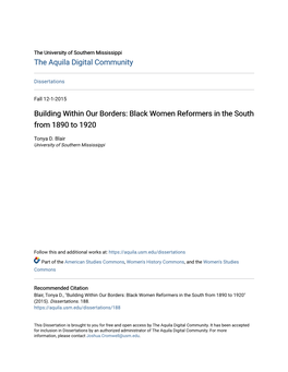 Black Women Reformers in the South from 1890 to 1920