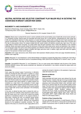 Neutral Mutation and Selective Constraint Play Major Role in Dictating the Codon Bias in Breast Cancer Risk Genes