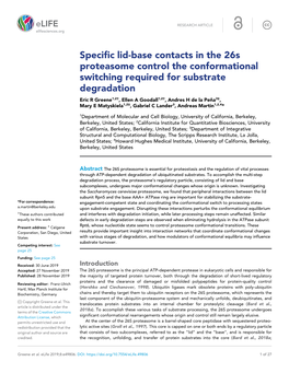 Specific Lid-Base Contacts in the 26S Proteasome Control The