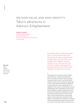 On Non-Value and Non-Identity Tafuri's Adventures in Adorno's