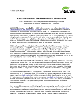 SUSE Aligns with Intel® for High Performance Computing Stack