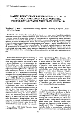Mating Behavior of Physolimnesia Australi S (Acari
