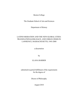Latino Migration and the New Global Cities: Transnationalism, Race, and Urban Crisis in Lawrence, Massachusetts, 1945-2000