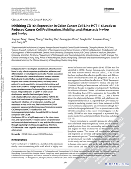 Inhibiting CD164 Expression in Colon Cancer Cell Line HCT116 Leads to Reduced Cancer Cell Proliferation, Mobility, and Metastasis in Vitro and in Vivo