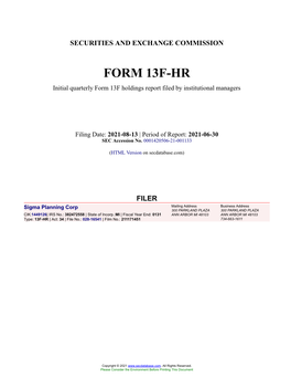 Sigma Planning Corp Form 13F-HR Filed 2021-08-13