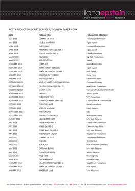 Post Production Script Services / Delivery Paperwork