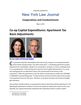 Co-Op Capital Expenditures: Apartment Tax Basis Adjustments