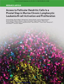 Access to Follicular Dendritic Cells Is a Pivotal Step in Murine Chronic Lymphocytic Leukemia B-Cell Activation and Proliferation