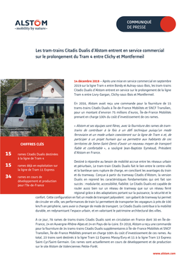 Les Tram-Trains Citadis Dualis D'alstom Entrent En Service Commercial Sur Le Prolongement Du Tram 4 Entre Clichy Et Montferme