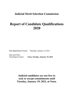 Report of Candidate Qualifications 2020