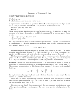 Summary of February 17 Class GROUP REPRESENTATIONS G A