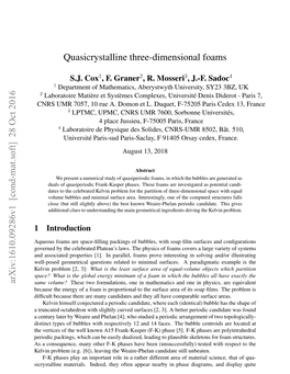 Quasicrystalline Three-Dimensional Foams Arxiv:1610.09286V1