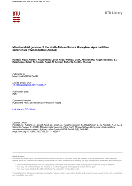 Mitochondrial Genome of the North African Sahara Honeybee, Apis Mellifera Sahariensis (Hymenoptera: Apidae)