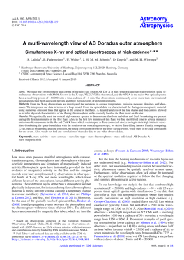 A Multi-Wavelength View of AB Doradus Outer Atmosphere Simultaneous X-Ray and Optical Spectroscopy at High Cadence�,