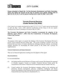 Toronto Financial Services Cluster Review (City Wide)
