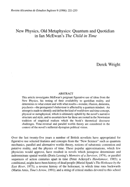 New Physics, Oíd Metaphysics: Quantum and Quotidian in Ian Mcewan's the Child in Time Derek Wright