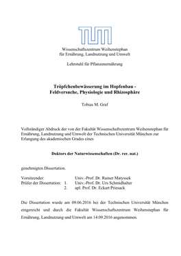 Tröpfchenbewässerung Im Hopfenbau - Feldversuche, Physiologie Und Rhizosphäre