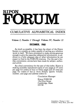 Cumulative Alphabetical Index