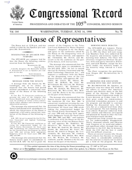 Congressional Record United States Th of America PROCEEDINGS and DEBATES of the 105 CONGRESS, SECOND SESSION