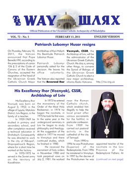 Patriarch Lubomyr Husar Resigns His Excellency Ihor (Voznyak), CSSR
