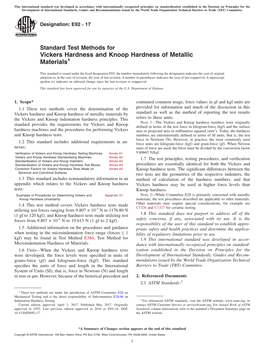 ASTM E92-17 Standard Test Methods for Vickers Hardness and Knoop