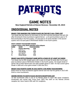 Patriots at Philadelphia Game Notes