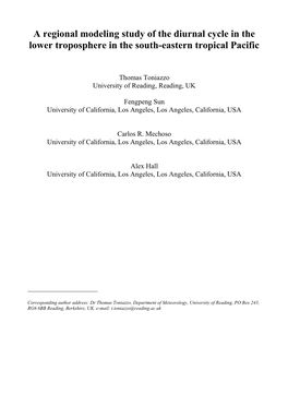 A Regional Modeling Study of the Diurnal Cycle in the Lower Troposphere in the South-Eastern Tropical Pacific