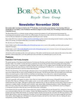 Newsletter November 2006 Boroondara BUG Meetings Are Held on the 2Nd Wednesday of Each Month, Except January