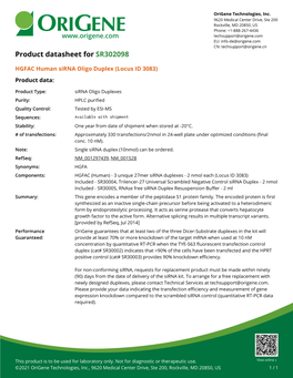 HGFAC Human Sirna Oligo Duplex (Locus ID 3083) Product Data