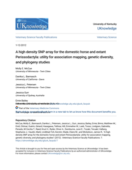 A High Density SNP Array for the Domestic Horse and Extant Perissodactyla: Utility for Association Mapping, Genetic Diversity, and Phylogeny Studies