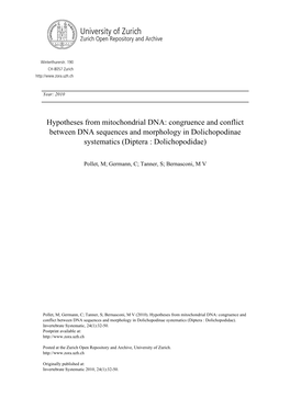 Hypotheses from Mitochondrial DNA: Congruence and Conflict Between DNA Sequences and Morphology in Dolichopodinae Systematics (Diptera : Dolichopodidae)