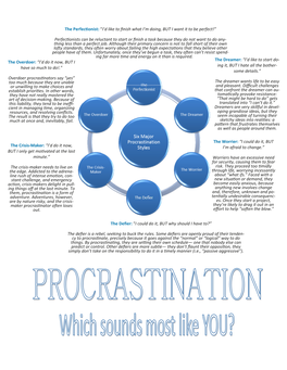 The Perfeconist: “I'd Like to Finish What I'm Doing, but I Want It to Be Perfect!” Perfecfionists Can Be Reluctant to St