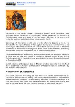 St. Gerasimus of the Jordan Catholic.Net