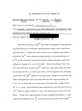 Gamma- and Beta-Ray Spectroscopy Studies of the Radioactive Decay of Mn-51 to Cr-51