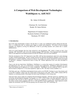 A Comparison of Web Development Technologies: Webobjects Vs. ASP.NET