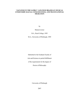 Japanese in the Samba”: Japanese Brazilian Musical Citizenship, Racial Consciousness, and Transnational Migration