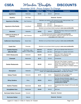 CSEA DISCOUNTS November 2018 - Prices Subject to Change Attraction City CSEA Price Regular Price Comments