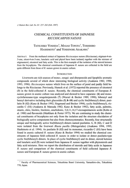 Chemical Constituents of Japanese Ricciocarpos Natans