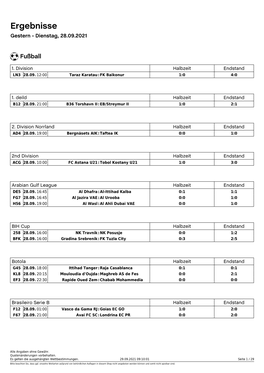 Ergebnisse Gestern - Dienstag, 28.09.2021